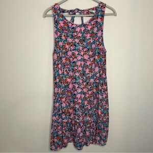 LOFT XL Pink Floral Keyhole Sundress with Blue, Green, and Red Accents